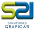 Logo de &ldquo;Soluciones Gr&aacute;ficas&rdquo; en verde y azul sobre fondo blanco.