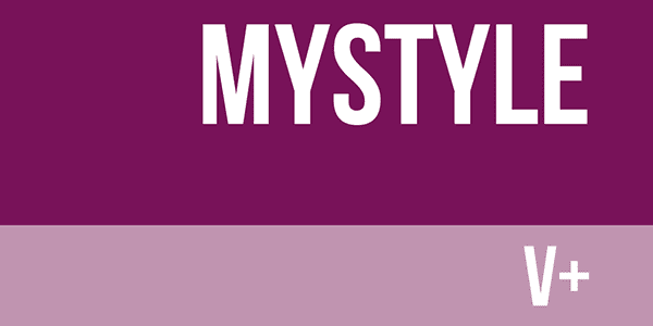 Un logotipo morado y blanco para MyStyle V+