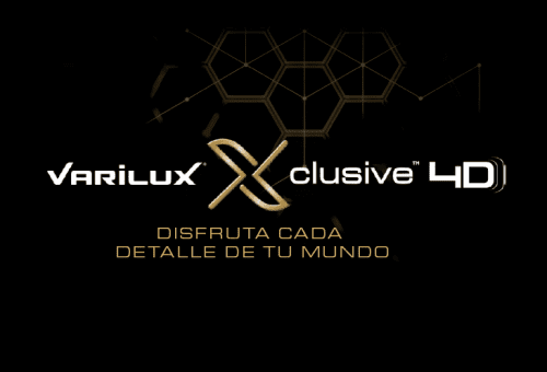 Un logotipo para Varilux Xclusive 4D sobre un fondo negro
