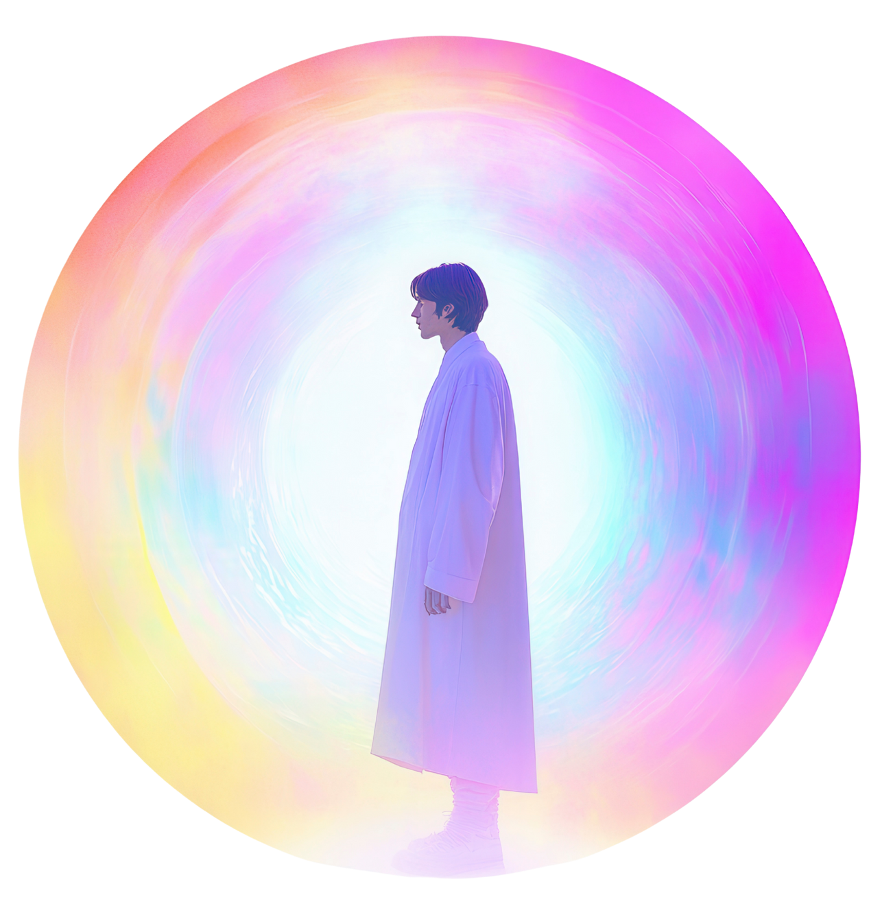 Un homme de profil dans un cercle de couleur pastel
