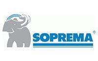 Logo de SOPREMA : éléphant gris avec des arcs bleus et le nom de l’entreprise en bleu.