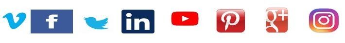 Una fila de iconos de redes sociales sobre un fondo blanco.