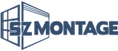 Logo für SZ MONTAGE mit blauem Fenster und Text.