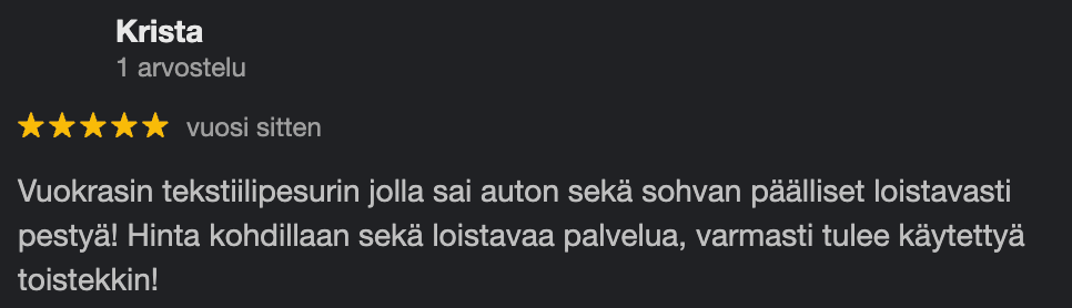 Asiakkaan arvostelu 1