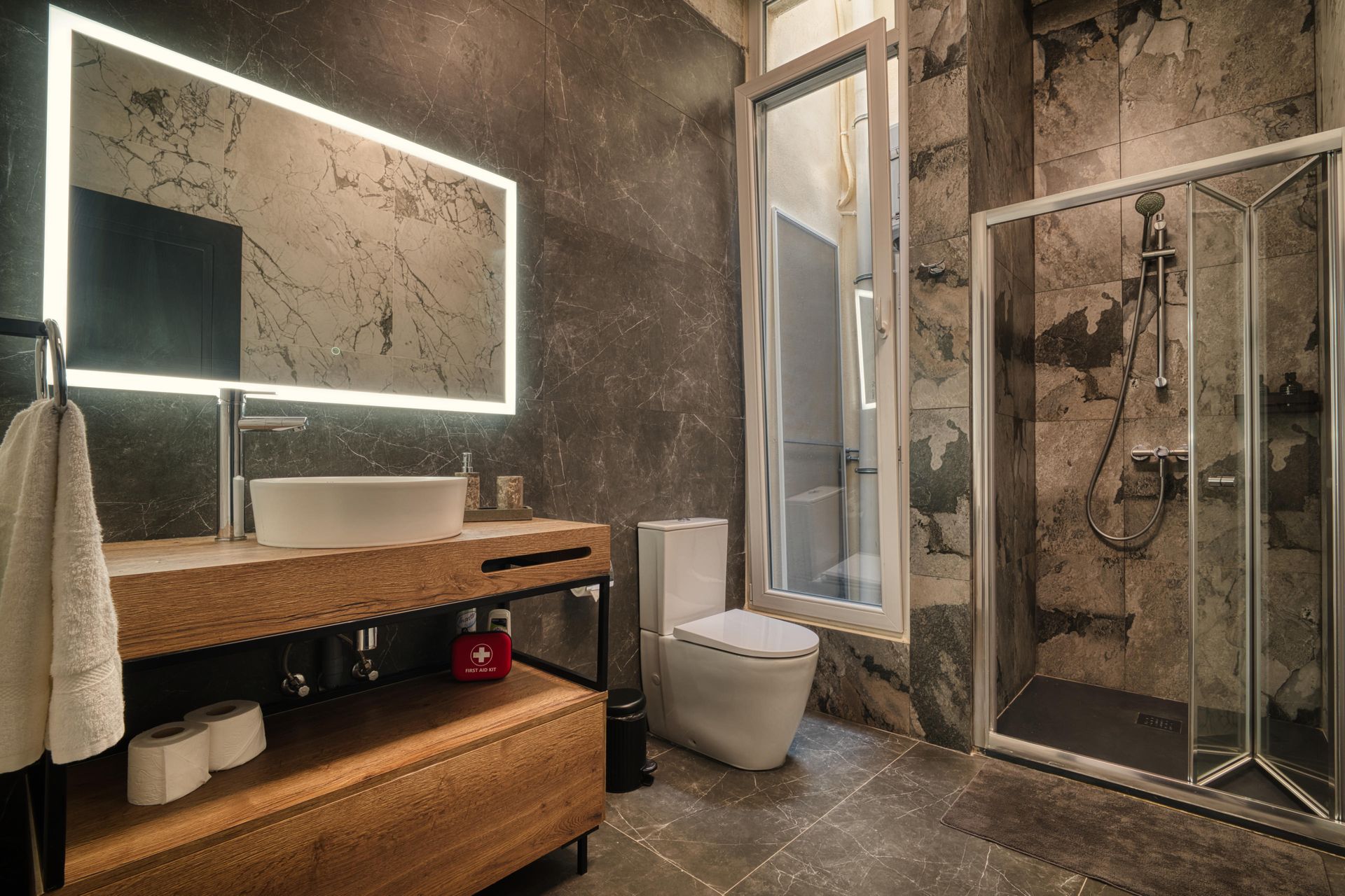 Marble bathroom with LED mirror
