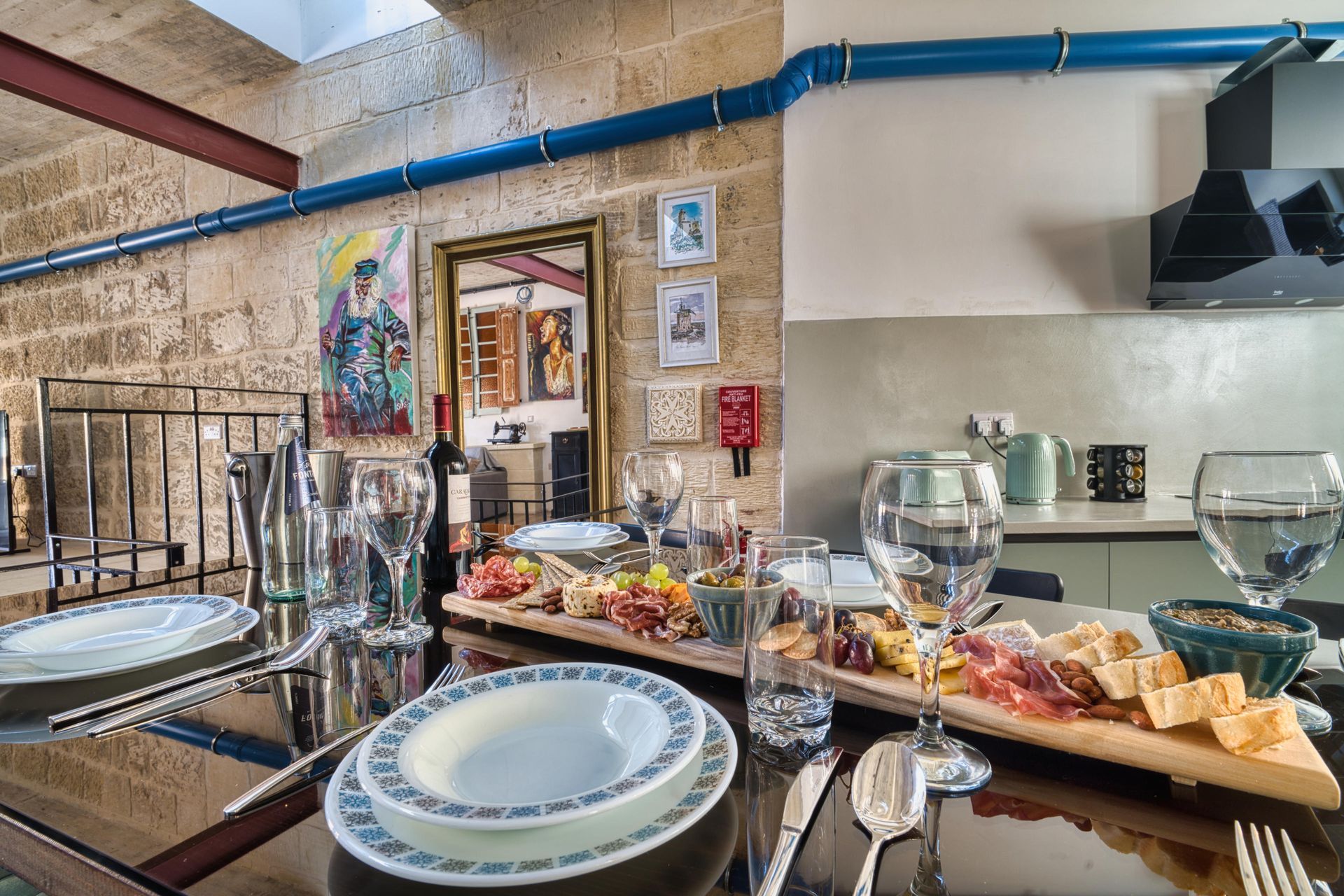 Dining table with a sharing platter