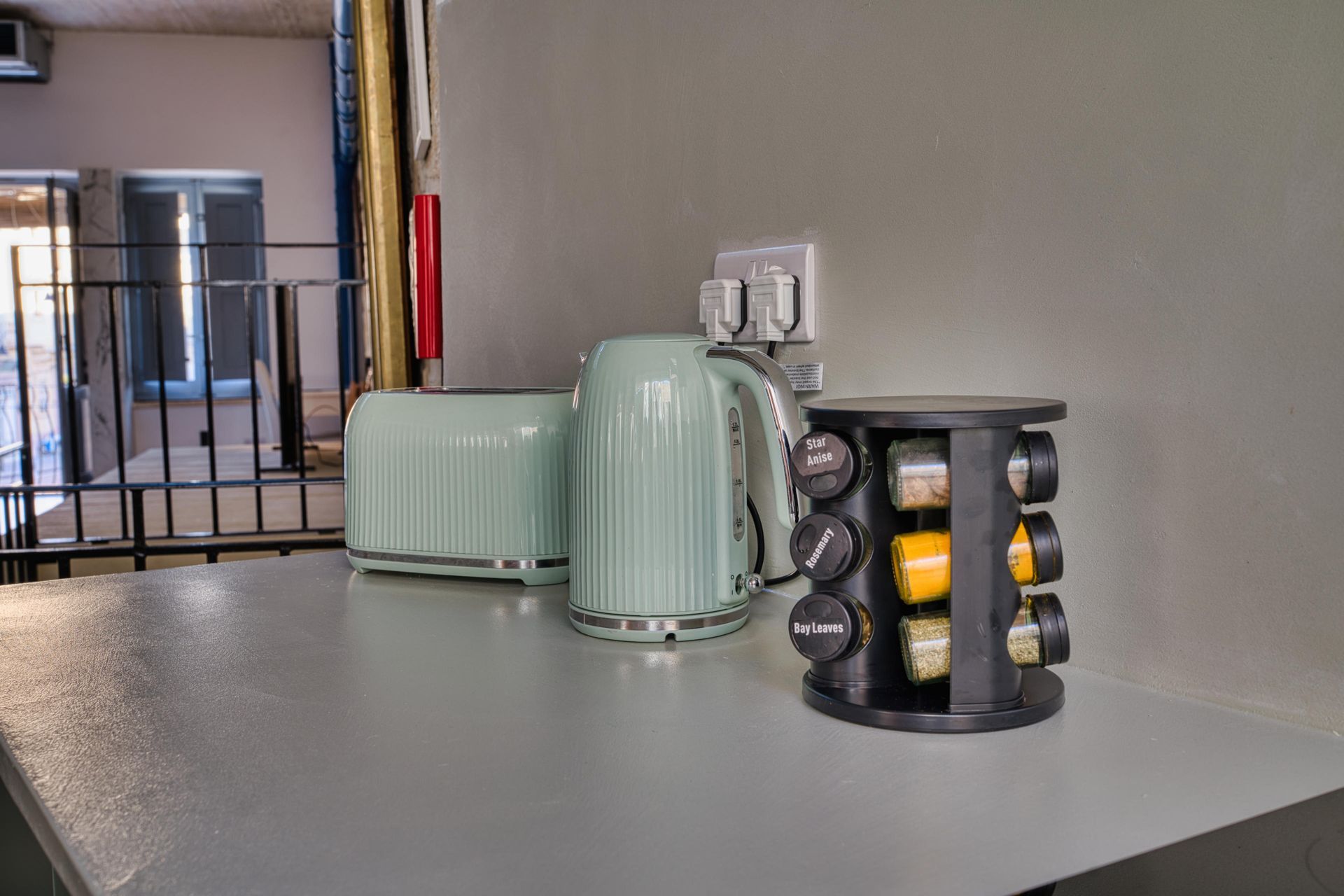 Kitchen counter with kettle and toaster