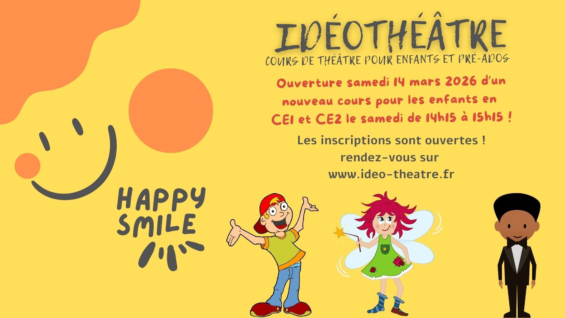 Nouveau cours Idéothéâtre à partir du samedi 14 mars 2026 14h15 à 15h15