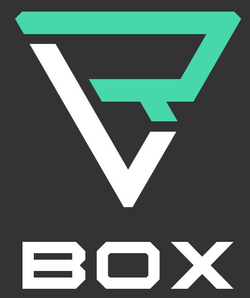 Logotipo: “B” geométrica blanca y verde azulado y “V” invertida sobre el texto “BOX”.