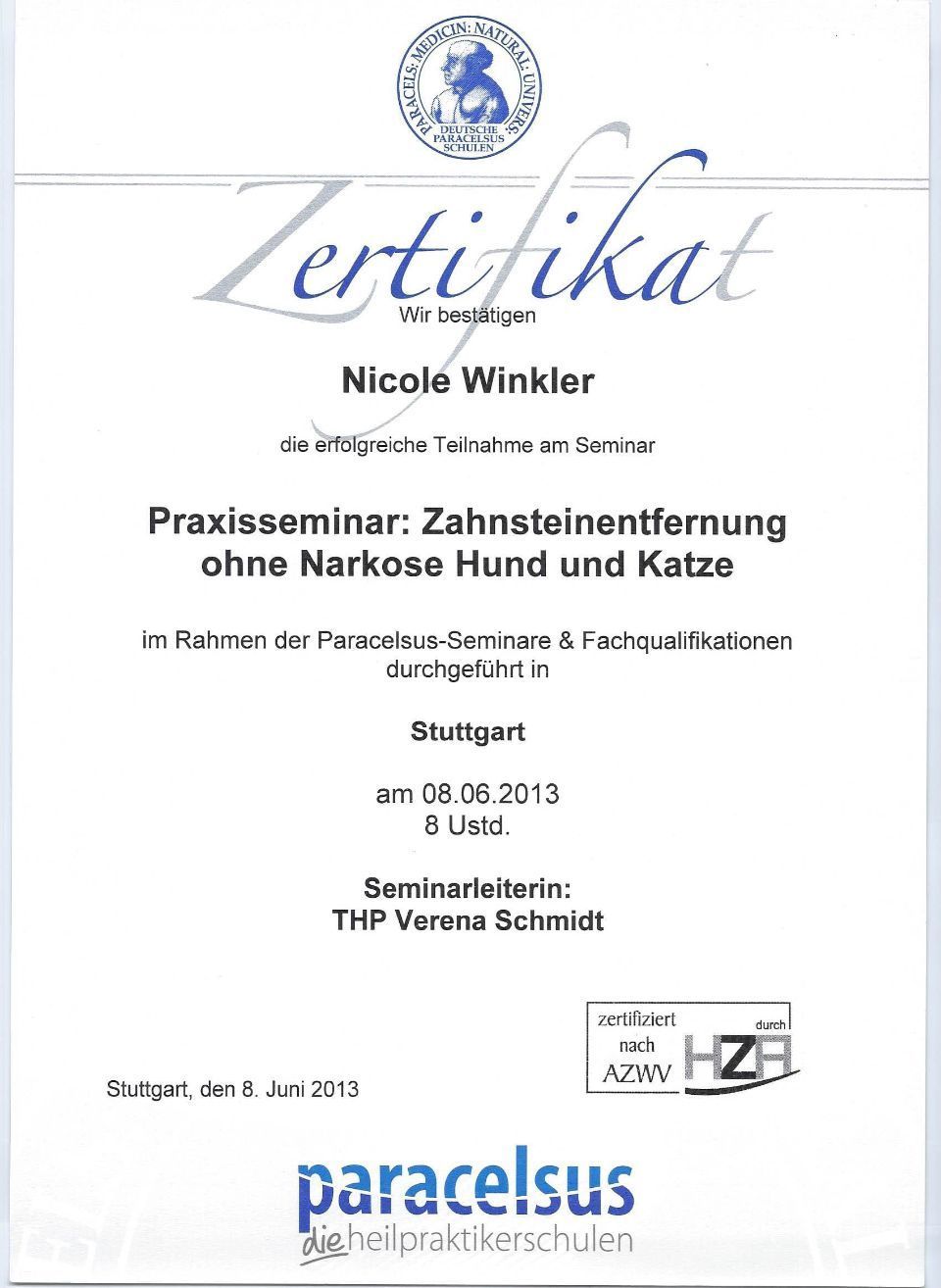 Zertifikat der Praxisleitung