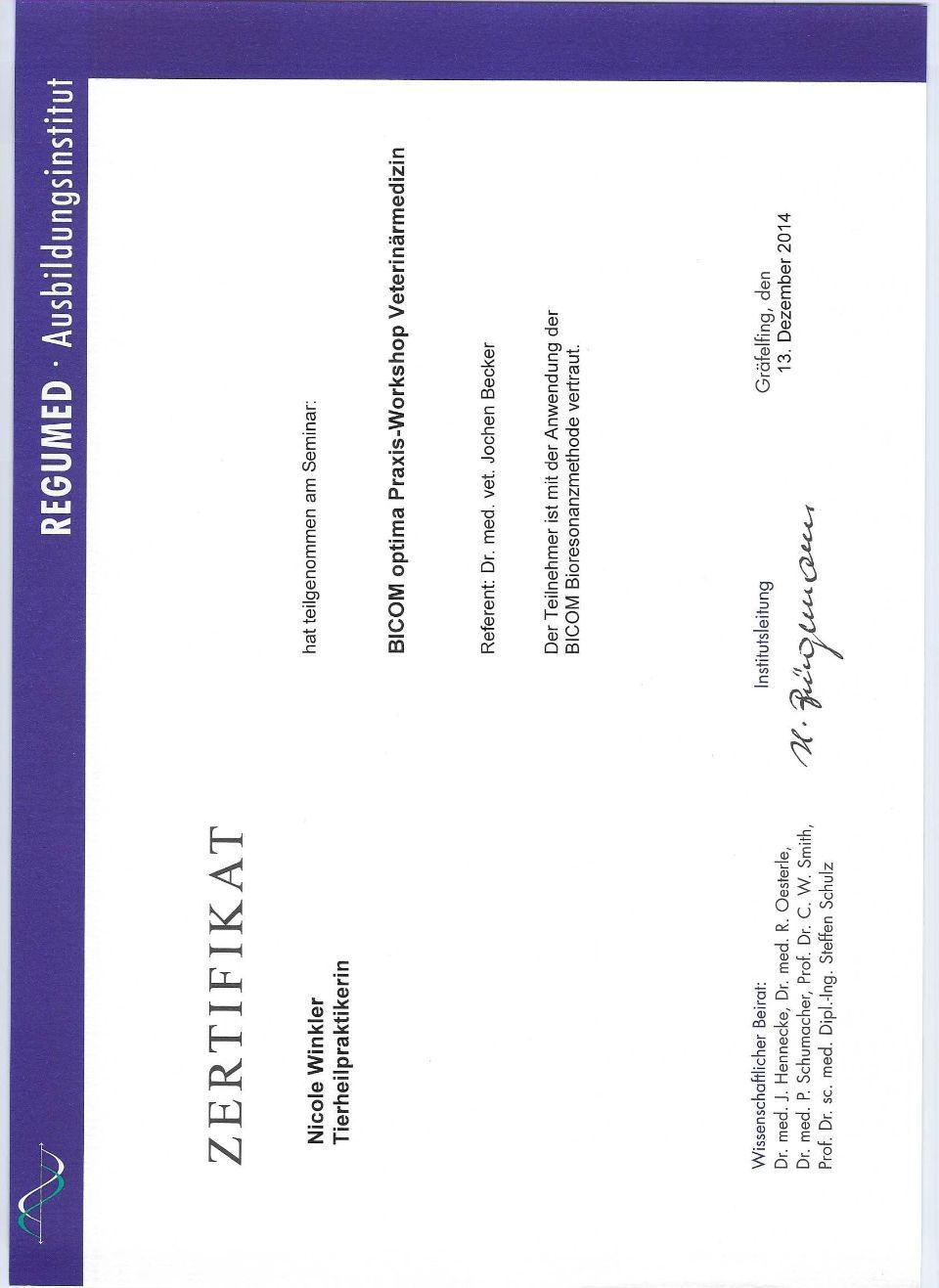 Zertifikat der Praxisleitung