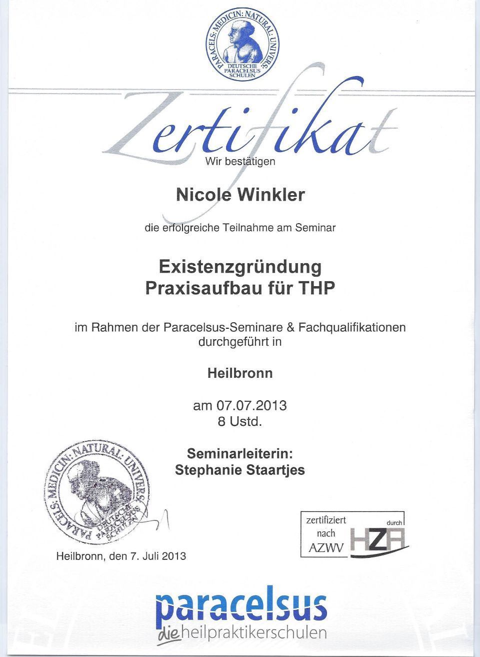 Zertifikat der Praxisleitung