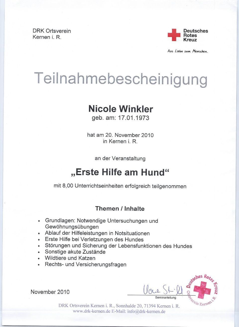 Zertifikat der Praxisleitung