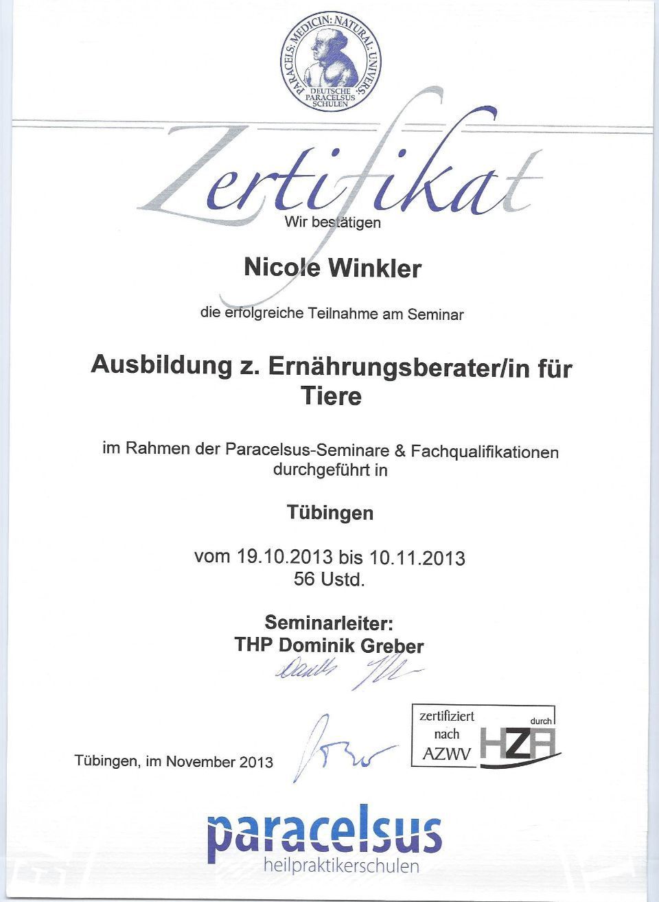 Zertifikat der Praxisleitung