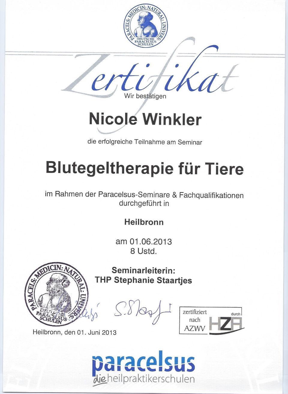 Zertifikat der Praxisleitung