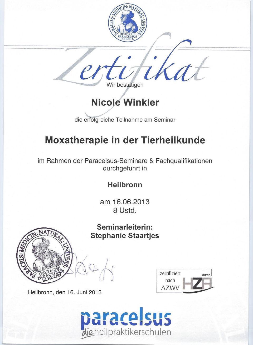 Zertifkat Nicolde Winkler