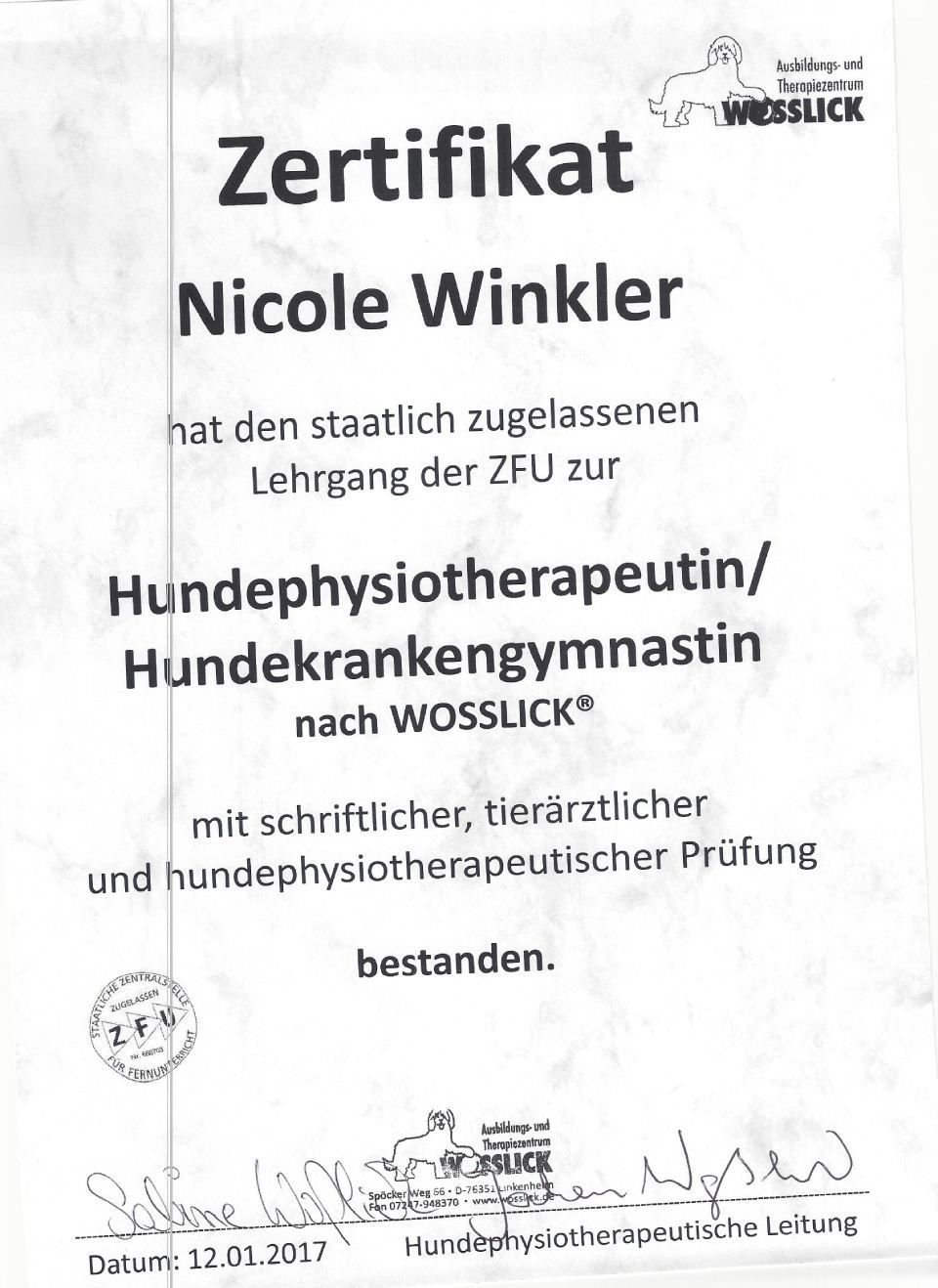 Zertifikat Nicole Winkler