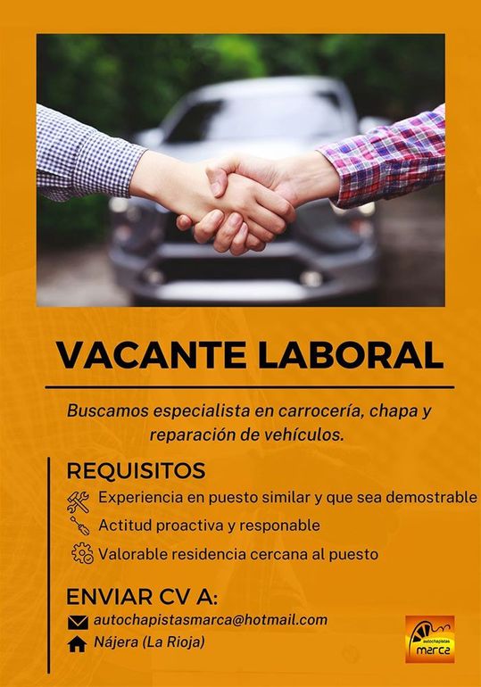 Se busca especialista en reparación de carrocerías de vehículos con dirección de correo electrónico para recibir solicitudes en Nájera, La Rioja.