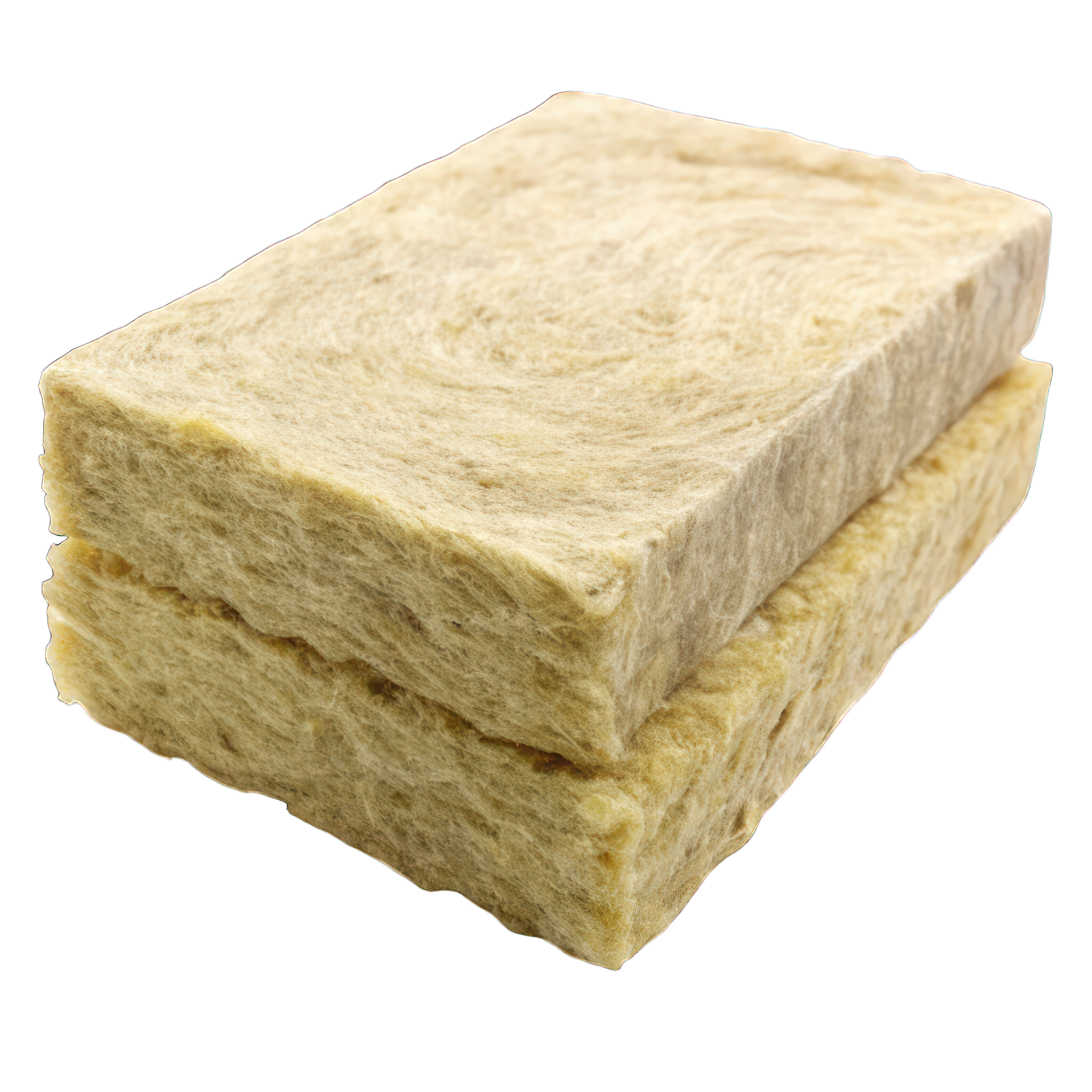 Deux blocs rectangulaires d'isolant en laine minérale brun clair empilés l'un sur l'autre.