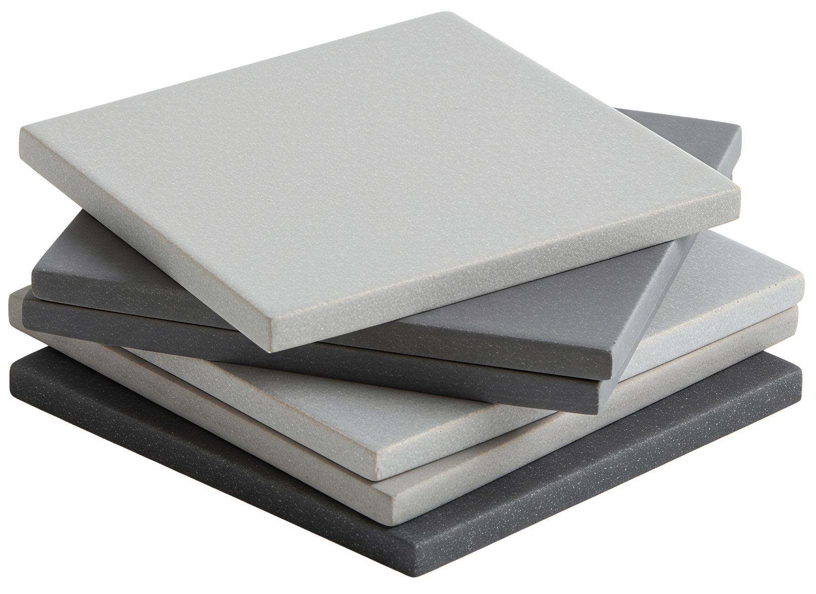 Empilement de carreaux carrés gris et gris clair.