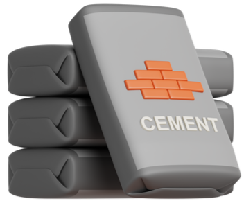 Des sacs de ciment empilés.