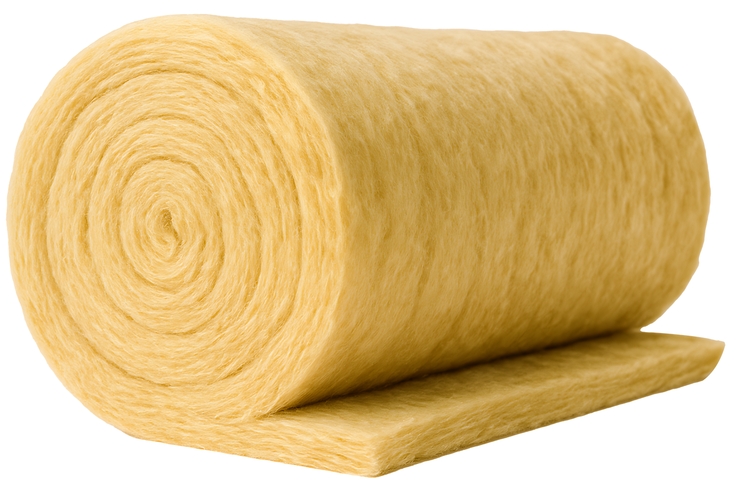 Rouleau d'isolant en fibre de verre jaune.