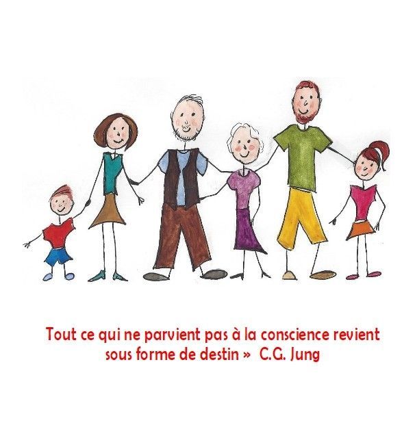 Un dessin d'une famille se tenant la main avec une citation de CG Jung