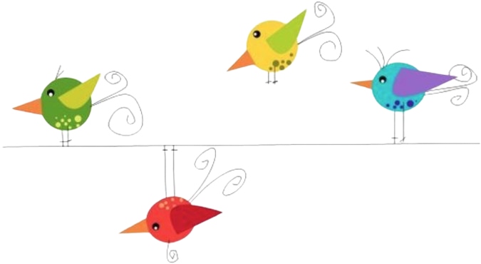 Quatre oiseaux colorés sont assis sur un fil