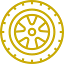 Un icono de neumático amarillo sobre un fondo blanco.
