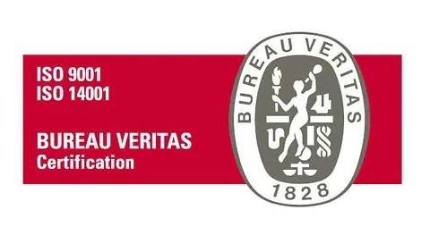 Un logotipo rojo y blanco para la certificación Bureau Veritas.