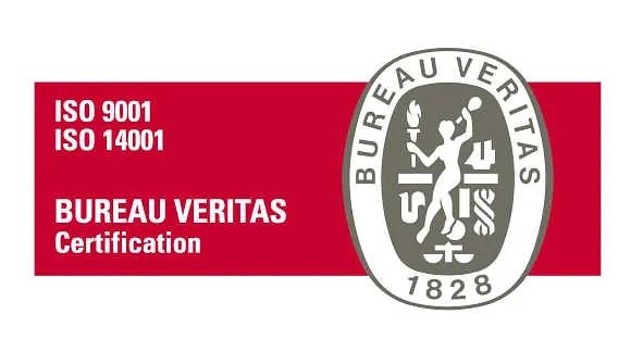 Un logotipo rojo y blanco para la certificación Bureau Veritas.