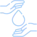 Un dibujo lineal de dos manos sosteniendo una gota de agua.