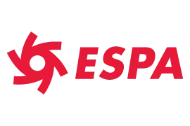 Un logotipo rojo y blanco para España sobre un fondo blanco.