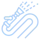 Un icono de una manguera rociando agua sobre un fondo blanco.