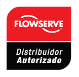Un logotipo de Flowserve rojo y negro sobre un fondo blanco