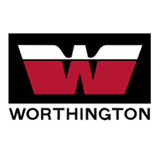 Un logotipo rojo y blanco de Worthington sobre un fondo blanco.