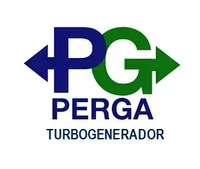 Un logotipo azul y verde para el turbogenerador PG Perga.