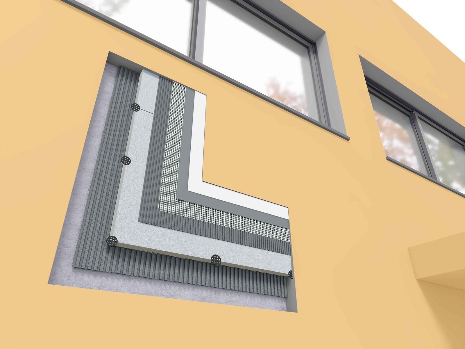 Una imagen generada por computadora de un edificio con una ventana en forma de A.
