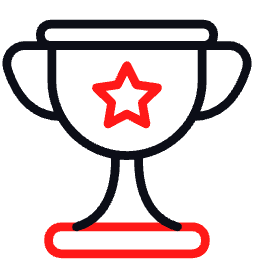Un trophée avec une étoile rouge dessus.
