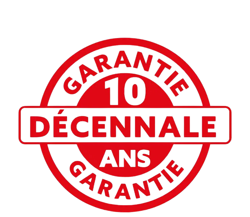 Un logo rouge et blanc qui dit garantie 10 décennale ans garantie