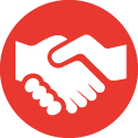Icône de poignée de main dans un cercle rouge.