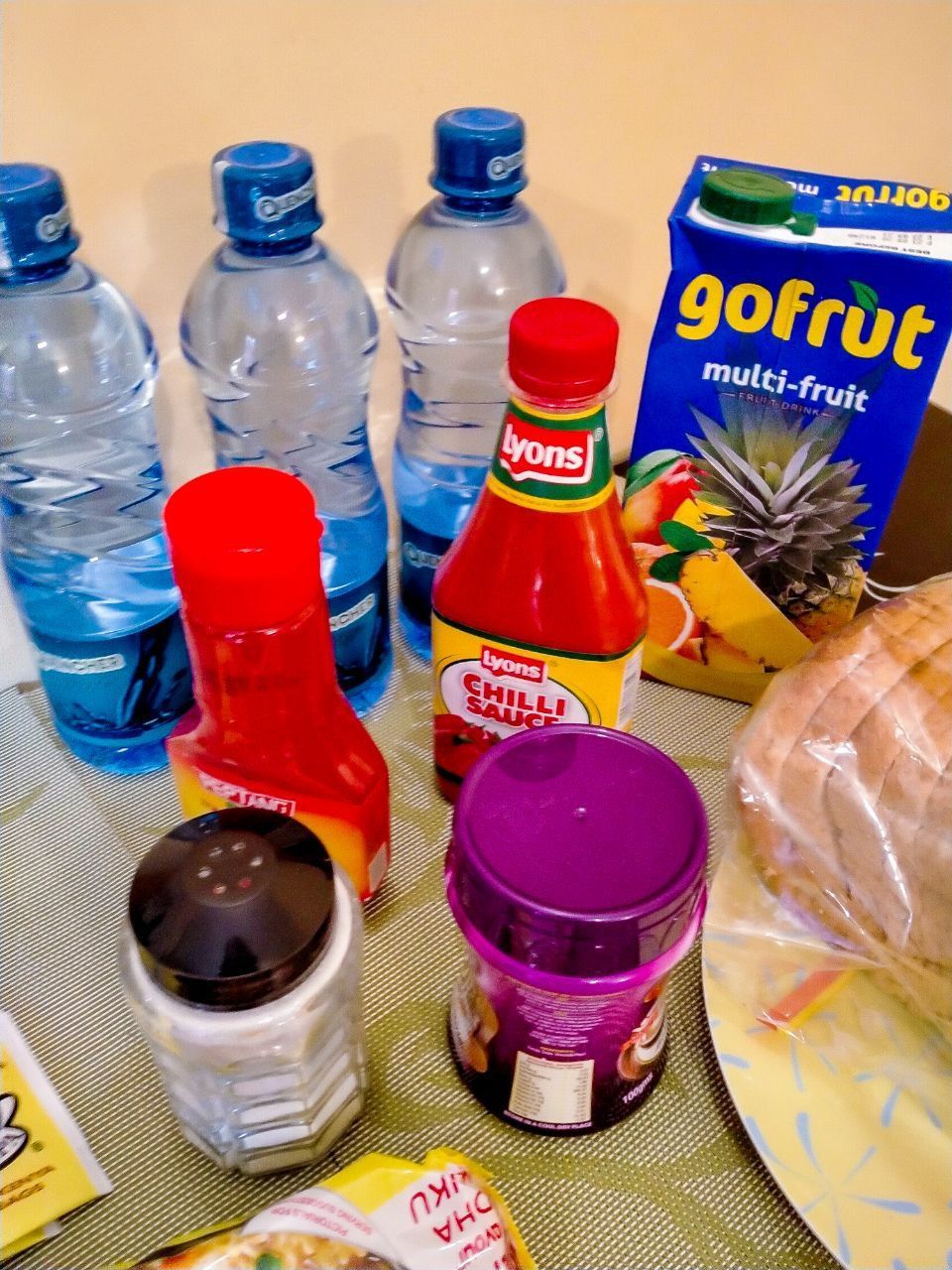 A box of gofruit multi-fruit juice sits on a table