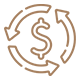Un signo de dólar está rodeado de flechas en un círculo.