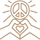 Un dibujo lineal de dos manos formando un corazón con un signo de paz.