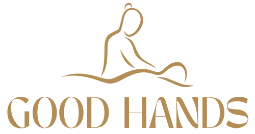 Logotipo dorado: persona recibiendo masaje; 