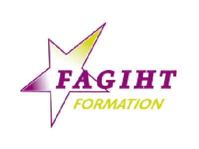 Logo de Fagihit Formation magenta et jaune, avec une étoile en contour sur fond blanc