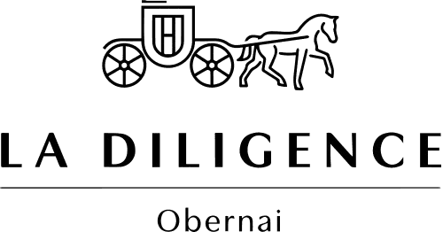 Logo de La Diligence Obernai avec une icône de calèche et un texte noir en gras