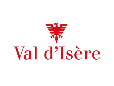 Logo rouge de Val d’Isère représentant un aigle stylisé sur fond blanc