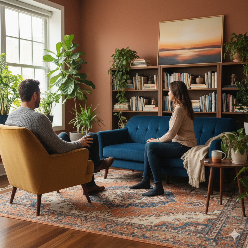 Persona con giacca di jeans che parla con qualcuno che prende appunti su una lavagna.