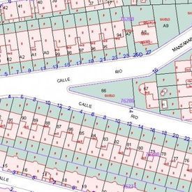 Un primer plano de un mapa de una zona residencial.